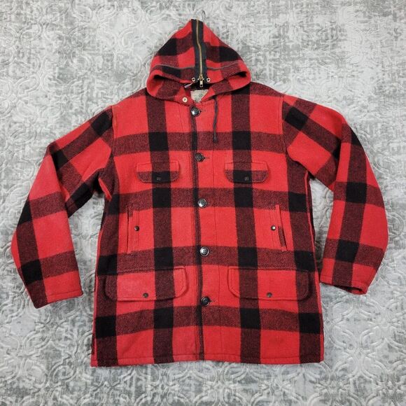 Vintage Johnson Woolen Mills Jacket Men 42 Red Buffalo Plaid Hunting Pockets